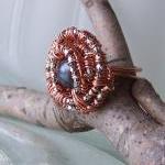 Ring Sz 8.5 - Wire Wrapped Copper With Snake Chain..