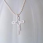 Textured Aluminum Cross Pendant And Silver Plated..