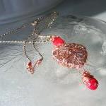 Wire Wrapped Art Pendant Orange Bead Necklace