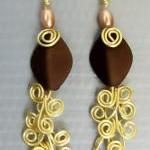 Dangling Earring Pair, Golden Brass Egyptian Swirl..