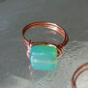 Ring size 6.5 - Aqua Blue and Copper Wire Wrapped OOAK Art Ring