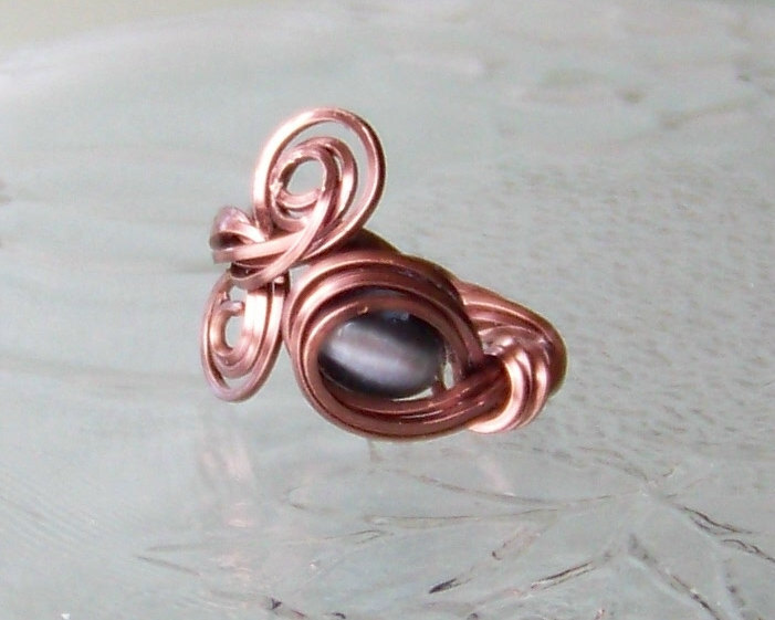 Ring Size 4 Adjustable - Wire Wrapped Ooak Art Ring Twisted Copper