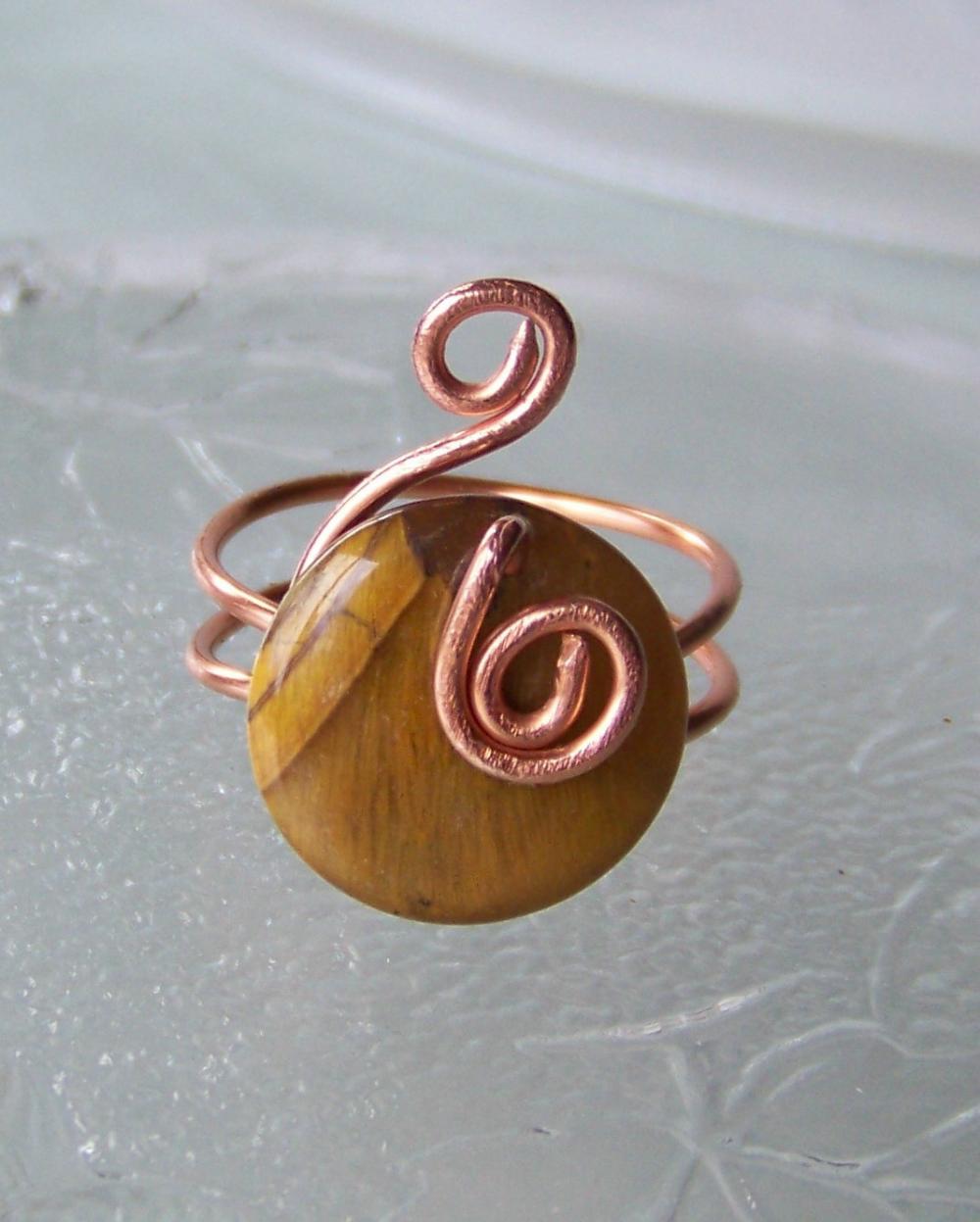 Ring Sz 10 - Wire Wrapped Copper With Cat's Eye Stone