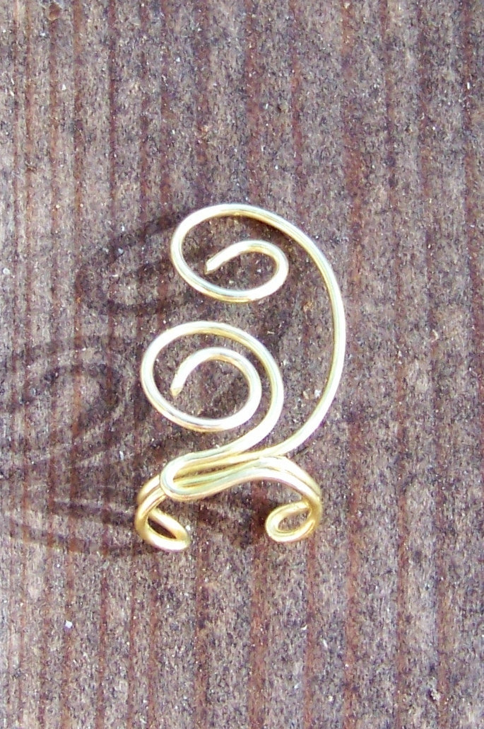 Ear Cuff - Swirls Solid Brass Wire Wrapped