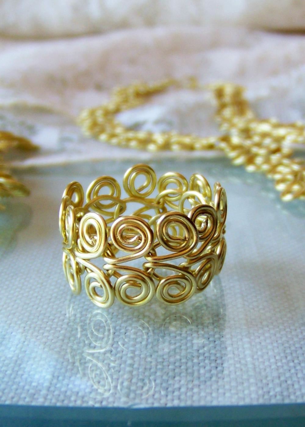 Ring, Custom Size, Golden Brass Egyptian Swirl Link